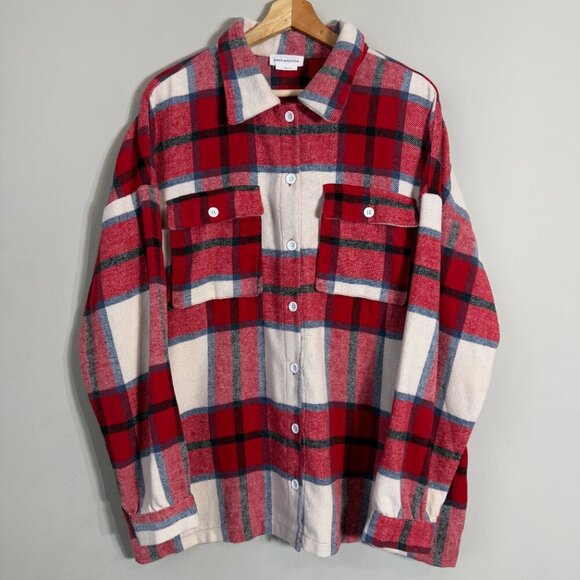 Lovers + Friends Revolve Kaianna Plaid Wool Shacket Women Large Red White Jacket - Picture 6 of 16